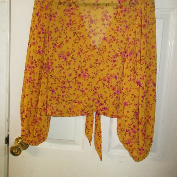 1.STATE size L Orange and Hot pink floral sheer top with banded bottom - Picture 10 of 15